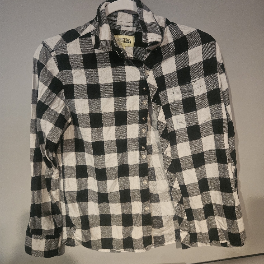 Dapper Boi Shirt Mens Xs Black Plaid Flannel Button Up Pocket Casual Cotton